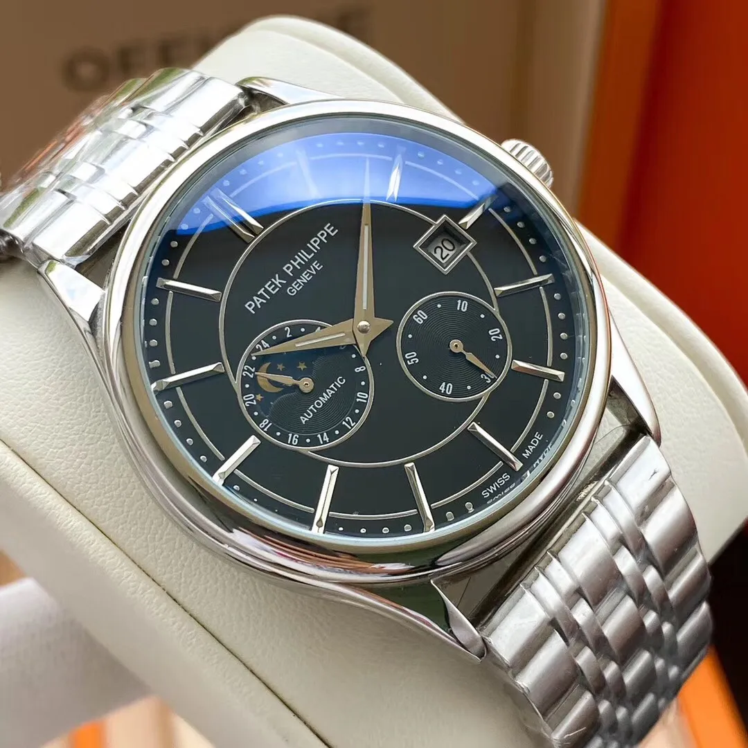 【Foreign trade import】💰1300! Patek Philippe‼ ️Exquisite men's watch, flywheel equipped with moon phase design, noble and gentlemanly style, excellent quality, hot selling all over the city. Using fully automatic mechanical movement, top-grade 316 stainless steel case, imported calfskin strap, mineral super mirror, size 43*13🔥Top quality products are constantly produced🔥